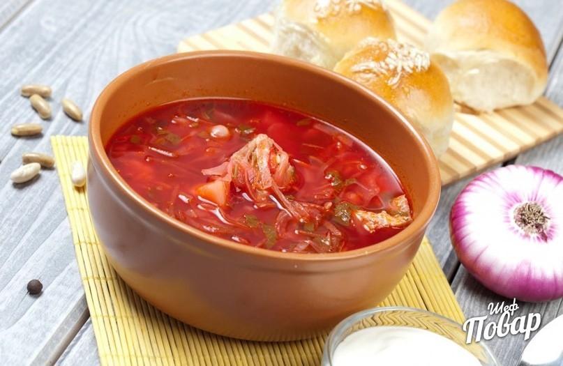 Борщ с пампушками с чесноком фото Борщ с пампушками с чесноком фото